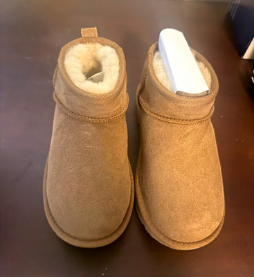 UGG Kids Classic Ultra Mini Women's Brown Suede Shearling Lined Ankle US 13