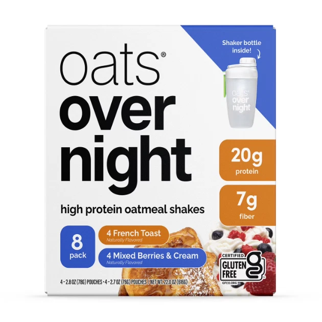 Batido de avena alto en proteínas de avena para pasar la noche paquete variado, 8 unidades - 20 g de proteína. Foto 2 de 4