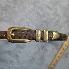 Streets Ahead Belt Womens L Leather Made Italy Brass Buckle Tip Brown Embossed