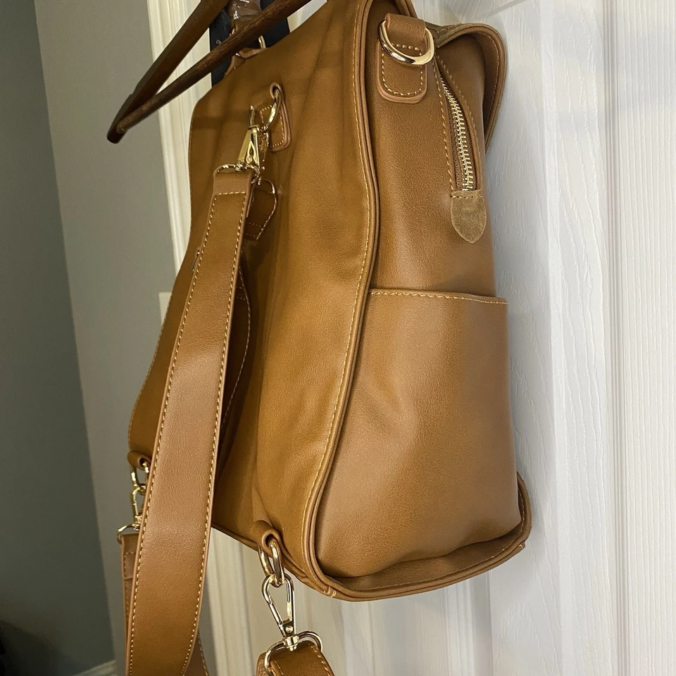 Mochila Bandolera Moda Luxe Brette Gamuza Cuero Tostado NUEVA Foto 3 de 4