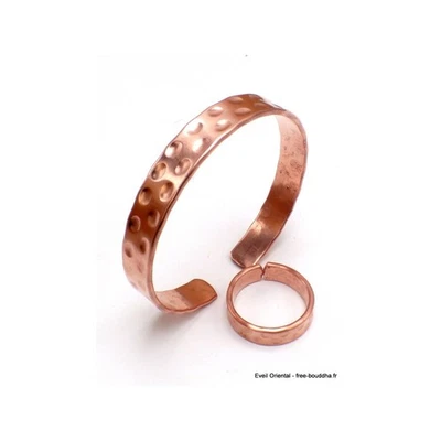 Bague tibétaine cuivre martelé + bracelet BTA11 - Photo 1/2