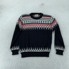 Vintage Orlon Acrylic Fair Isle Sweater Womens FITS XS Navy Nordic Knit Crewneck