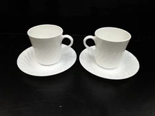 X2 Corelle Enhancements White Swirl Cups Mugs W Saucers Tea Coffee Corning USA
