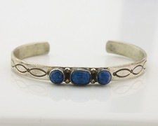 Navajo Cuff Bracelet Sterling Silver Natural Lapis Signed ROIE JAQUE Vintage