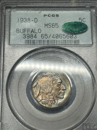 1938 D Buffalo Nickel PCGS MS65 CAC Colorfully Toned Toning Gem Great Eye Appeal