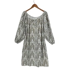 ANGELO TARLAZZI Dress Womens Large Long Sleeve White Brown Paisley Pockets U358