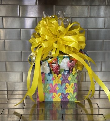 Kids Easter Gift Basket With Candy-Cookies-Treats Comes Wrapped With Yellow Bow