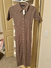 Brown, knit, short sleeved, collared maxi dress, extra small, Gap