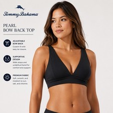 Tommy Bahama Palm Modern Triangle Bikini Top V-Neck Black L73635 Womens Size S/P