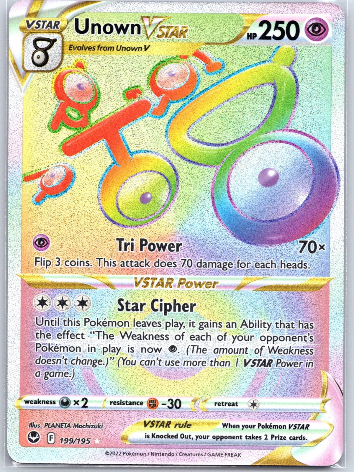 Unown VSTAR (Secret) 199/195 Near Mint SWSH12: Silver Tempest Pokemon Shipnow