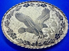 Majestic American Bald Eagle Etched Mixed Metal Silver Color Belt Buckle W USA