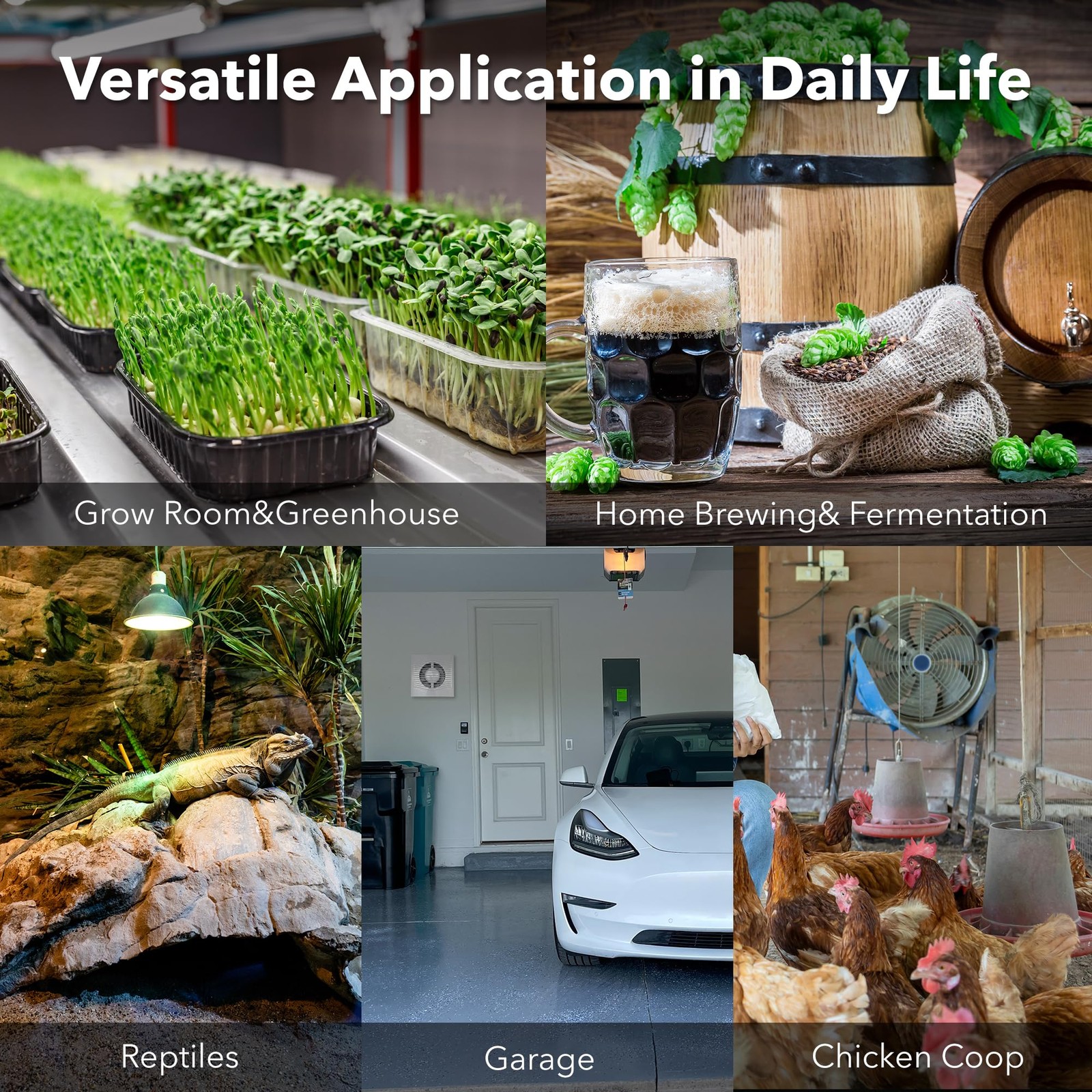 Digital Cooling Thermostat Controller for Fans, 40-108°F, 1000W, for Greenhouses