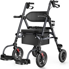 Walkers for Seniors 2 in 1 Rollator Wheelchairs Combo 10" Big Wheels Walker Seat