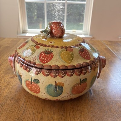 Neiman Marcus Made In Italy Covered Casserole Bowl Strawberries Fruit 9 1/4    