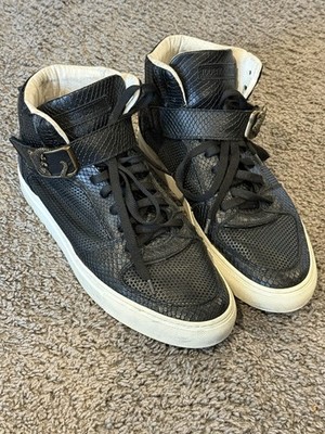 Roberto Cavalli Men s Black High-Top Sneakers Lace-Up Buckle Animal Print