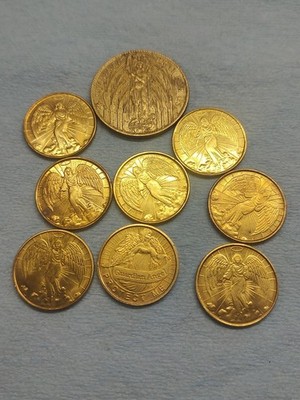 8 Vintage Guardian Angel Medallion Gold Double Sided Coin Christian 1 St Michael