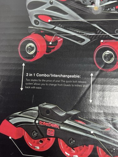 Pattini combinati rosso e nero Roller Derby 2 in 1 in linea + quad misure regolabili 12-2 - Foto 4 di 8