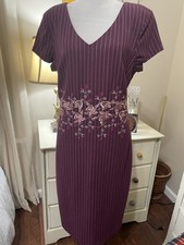 J. Peterman Burgundy Striped Floral Lined Dress Sz 10 Professional Office Work