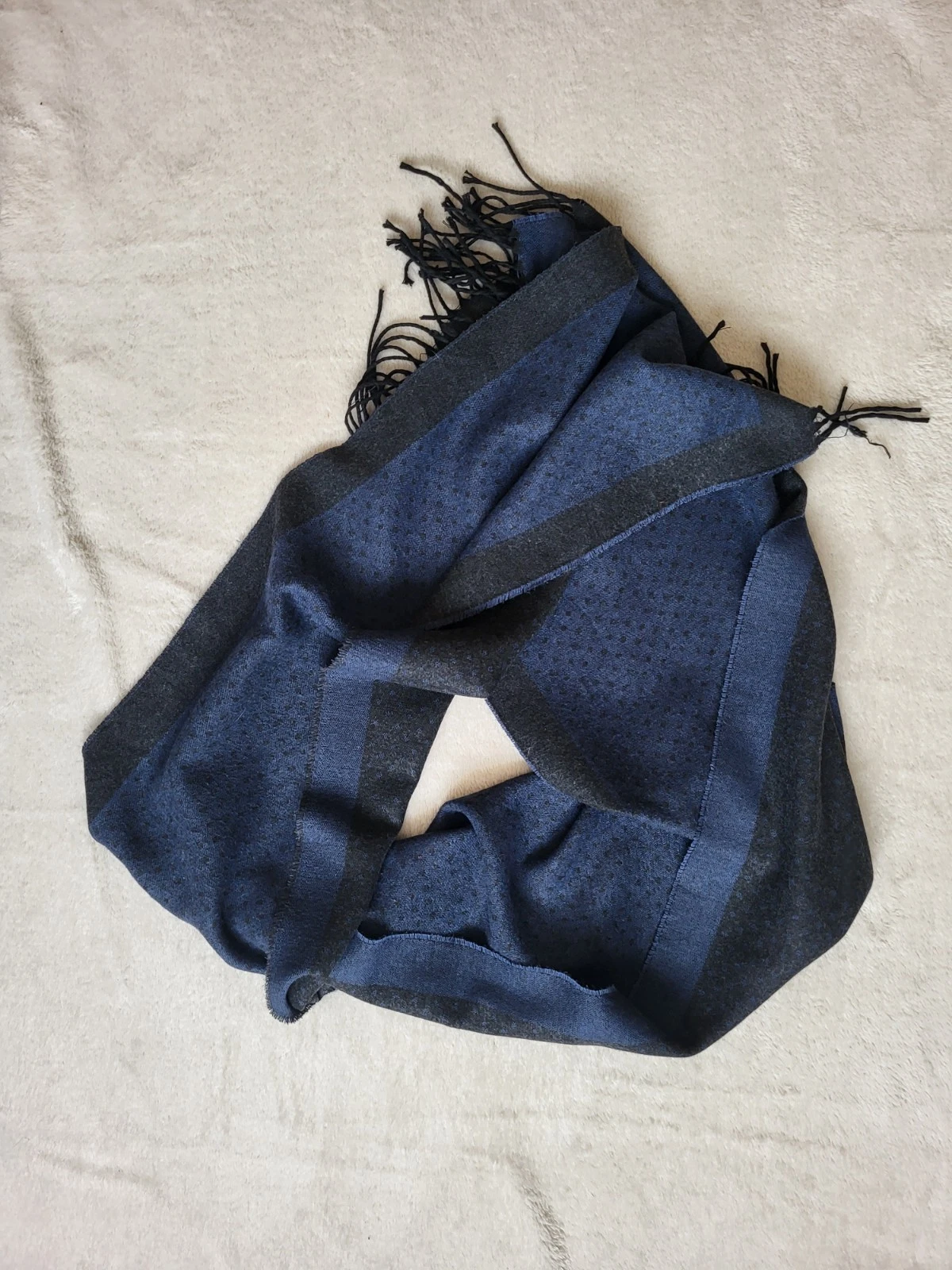 Premium Soft Wool-Feel Narrow Scarf – Navy & Charcoal, 160×30 cm