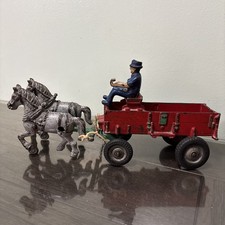 Vintage Arcade Toy Cast Iron Farm Wagon  Horses 408 Made In USA