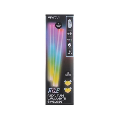 Vivitar 6 Pc. RGB Neon Tube Wall Light with Remote Light Reacts to Music GC NEW 