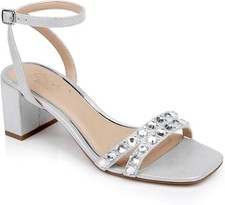 Jewel Badgley Mischka Honor Block Heels Gemstone Studded Straps - Size 5 NEW 