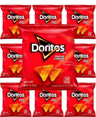 Doritos Nacho Cheese Tortilla Snack Chips, Grab n Go Snacks, 10 Bags