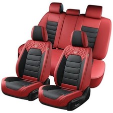 Car Seat Covers Full Set, Leather Seat Cover, Front and Rear Fullset Red Black