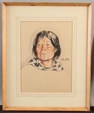 Antique Signed Watercolor Painting SARAH UGBAOK Alaska Aleut/Inuit Story Teller