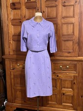 Vintage 60  s Irish Linen Lavender Skirt Suit Butterflies Spring Jackie O Small