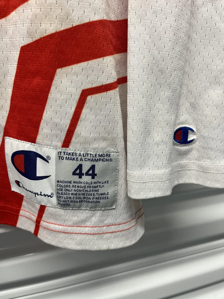 Vintage Champion Jersey Shirt Mens Large Blue Red White Hockey Style 19 Mesh 90s - Image 2 of 4