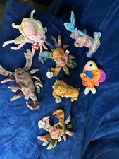 Ty Beanie Babies Sea Life Lot of 7 - Goochy, Sledge, Lips, Claude 2 , Paul, Sti