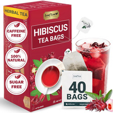40 Premium Natural Hibiscus Tea Bags, 100 Pure from Hibiscus Flowers, Caffeine-