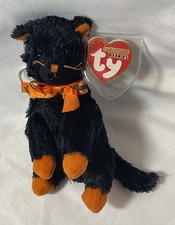 Ty Halloween Beanies FRAIDY the Halloween Black & Orange Cat/Ornament  5"