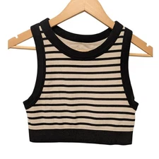 Offline By Aerie Seamless High Neck Sports Bra Black Striped Sporty Athleisure