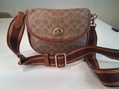 Authentic COACH Willow Saddle Bag Signature Canvas Tan Rust CA093 Excellent