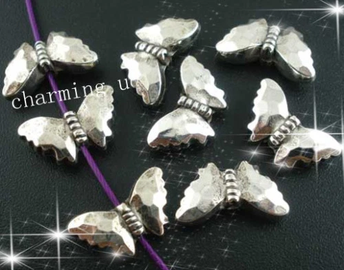 20pz perline acrilico spacer separatori farfalla in argento tibetano bijoux