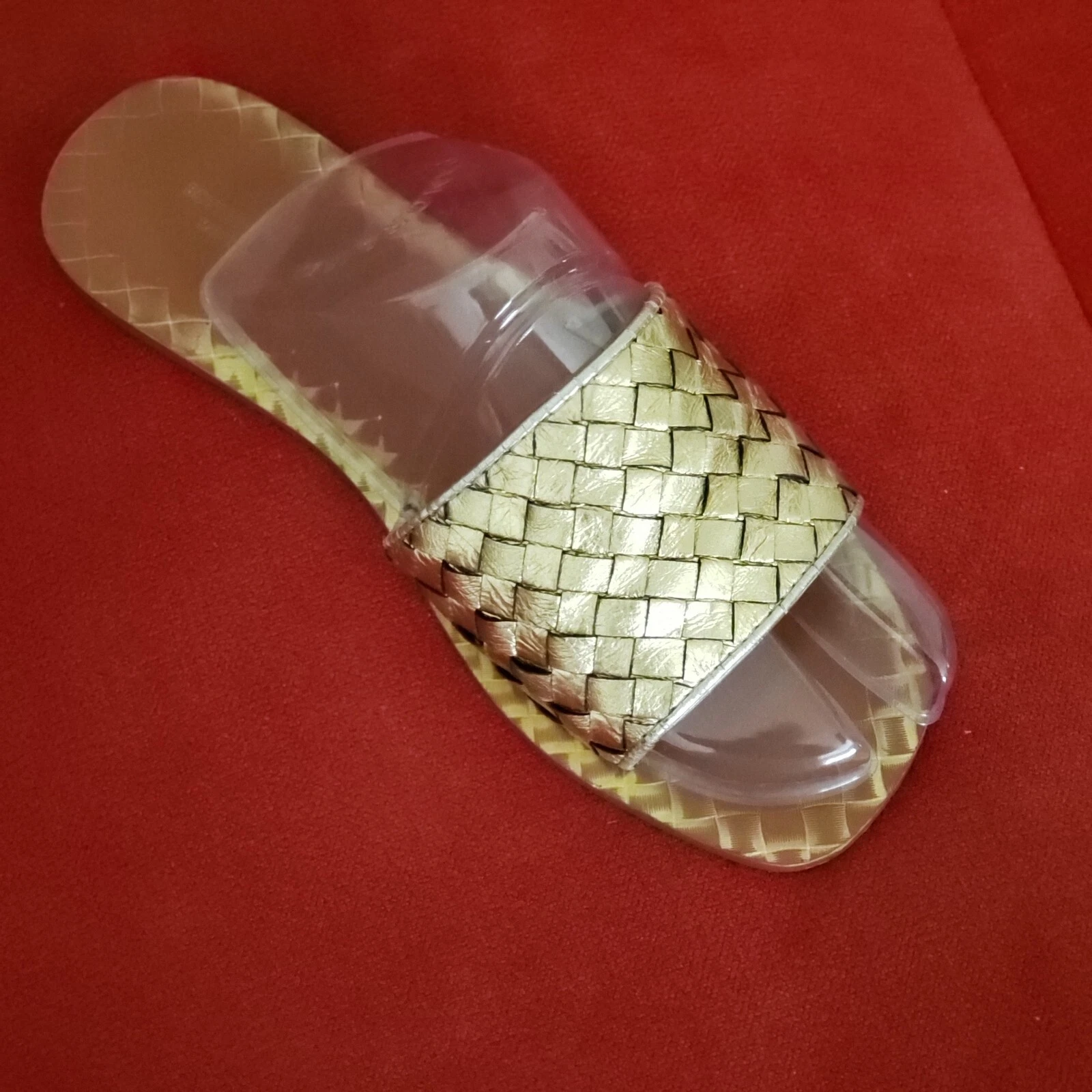 Taglia 10 Sandali donna Bottega Veneta piatti pelle intrecciata slide oro