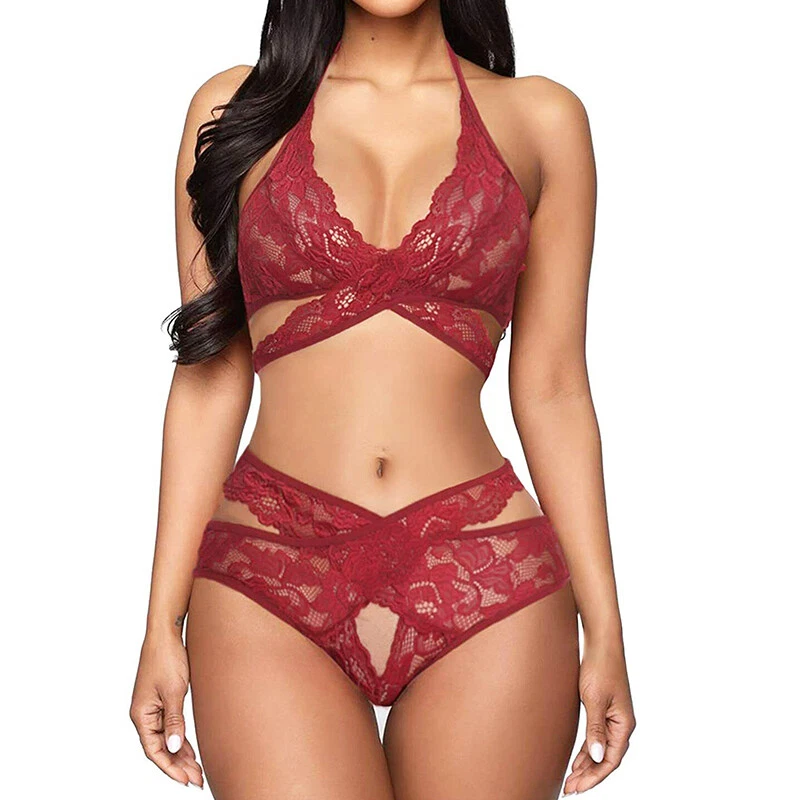 Sexy Womens Lace Lingerie Bralette Bra and Panty Set Strappy Babydoll Underwear - image 3 of 4