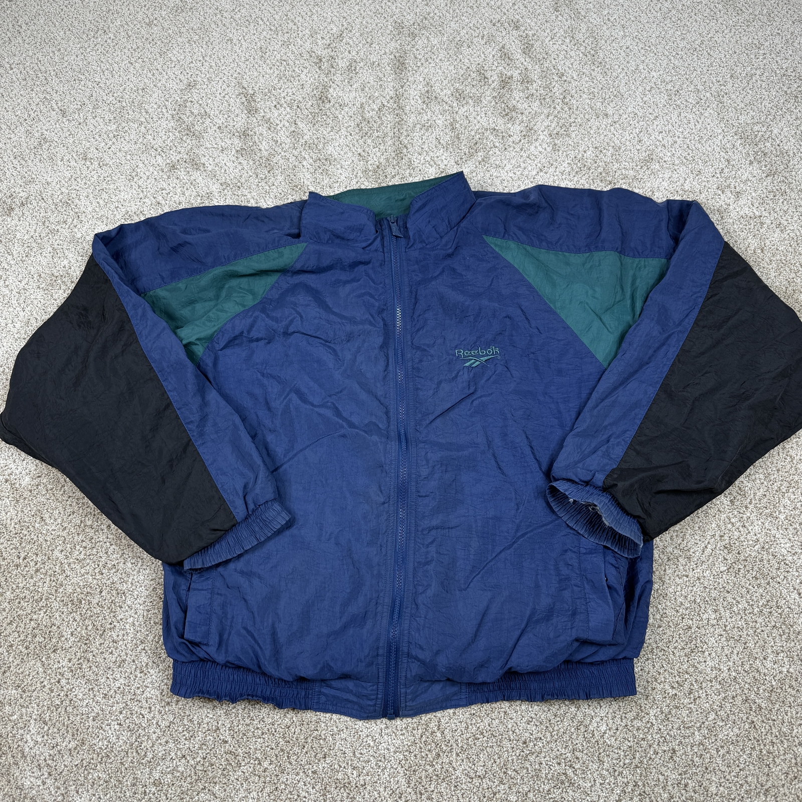 Vintage Reebok Colorblock Jacket Men's Medium Blue Green Black Retro