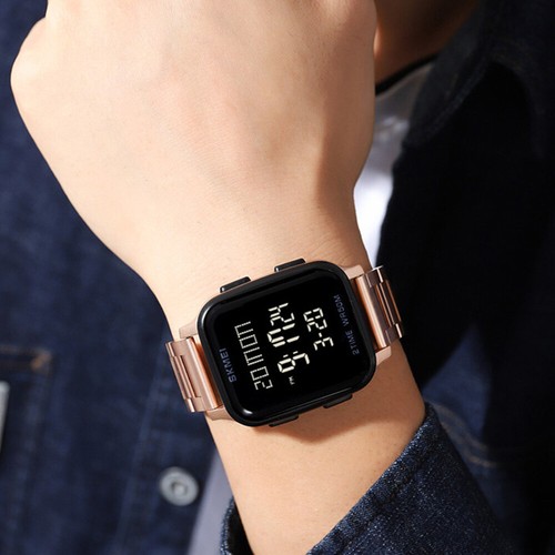 SKMEI Herren LED Digitaluhr Edelstahl Rechteck Chrono Sport Armbanduhr - Bild 11 von 28