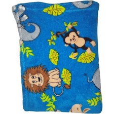 Northpoint Baby Blue Jungle Safari Blanket htf Soft Fleece Lion Monkey Elephant