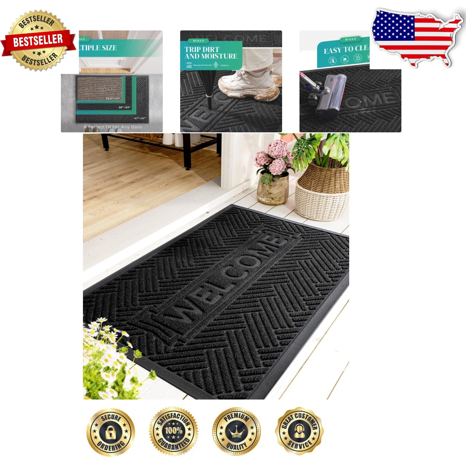 Low Profile Black Door Mat, 47