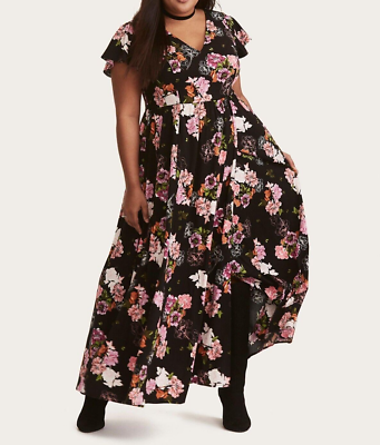 Torrid Black Floral Print Challis Maxi Dress Black Plus Size 00 M L 10  #G44825 | eBay