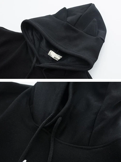 Expédié de Paris - Top Veste Chat Capuche Kawaii Sweat Epais Coton Noir - Photo 3/4