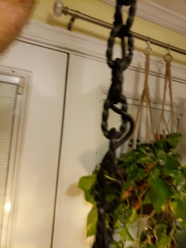 Spanish Revival Hanging Pendant Lamp Wrought Iron Amber Glass Heavy 125" Chain - Picture 6 of 9