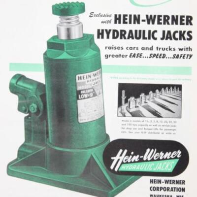HEIN-WERNER HYDRAULIC JACKS PUMPS HYPER POWER UNIT 1948 PRINT AD VTG SHOP TOOL