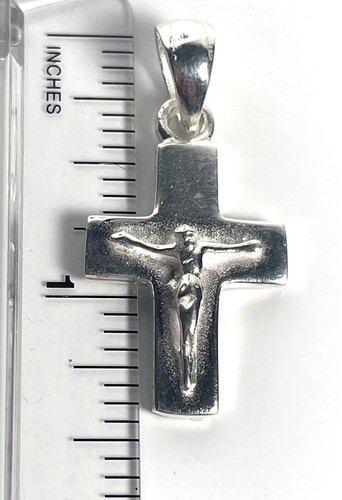 Crucifix Cross Sterling Silver Pendant 1.50” - Picture 3 of 3