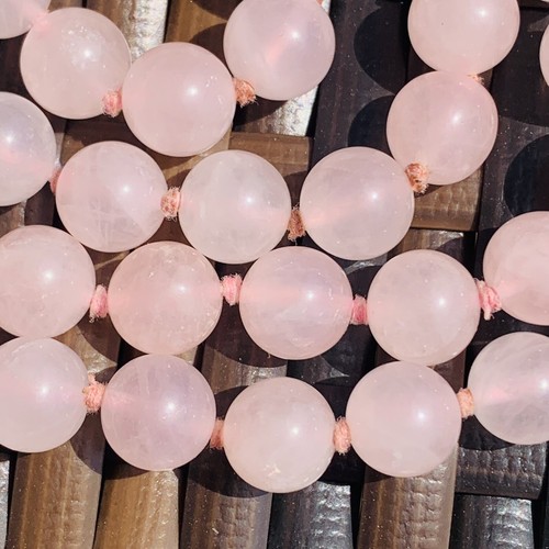 Natural Pink Rose Quartz Bead Ball 32" Strand Necklace - Picture 4 of 7