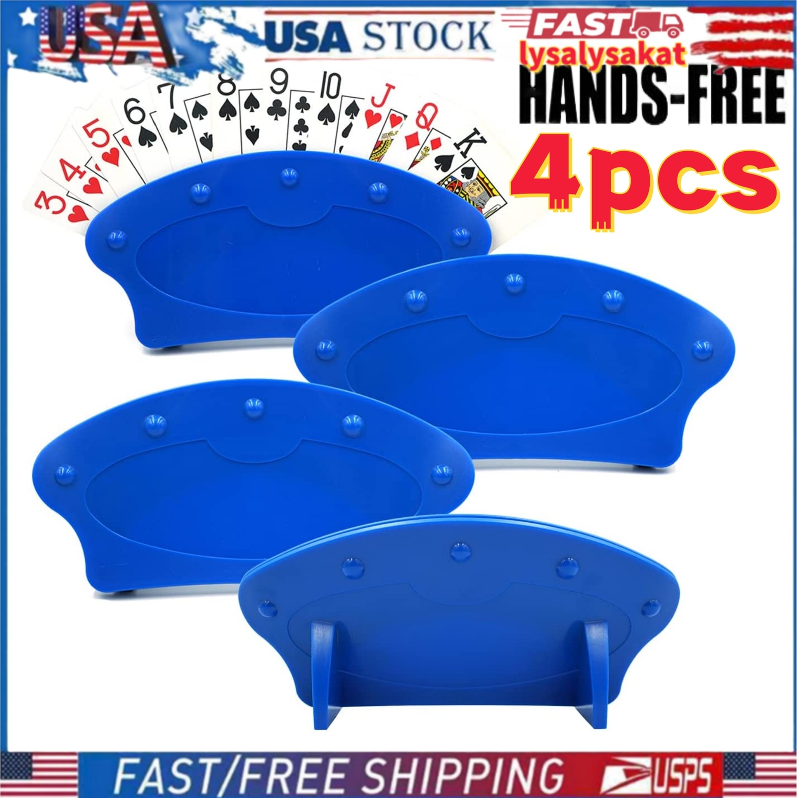 4× Portable Plastic Playing Card Holders Blue For Family Card Games Poker Party.-image